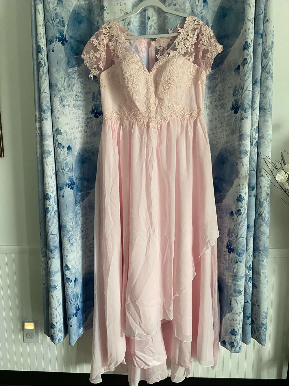 Blush Pink Lace Chiffon A-Line Dress